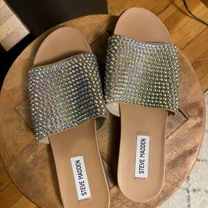 Steve Madden Silver Tan Rhinestone Klora Sandals